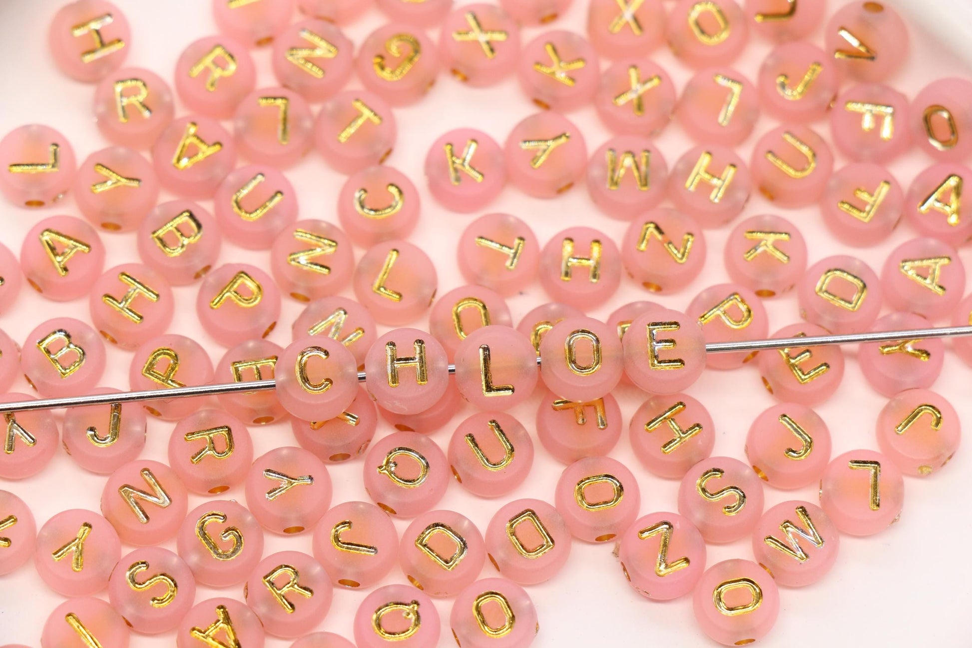 7mm Light Pink Frosted Gold Letter Beads, Mixed Alphabet Beads, Acrylic Initial Beads, DIY Bracelet Jewelry Making #4025