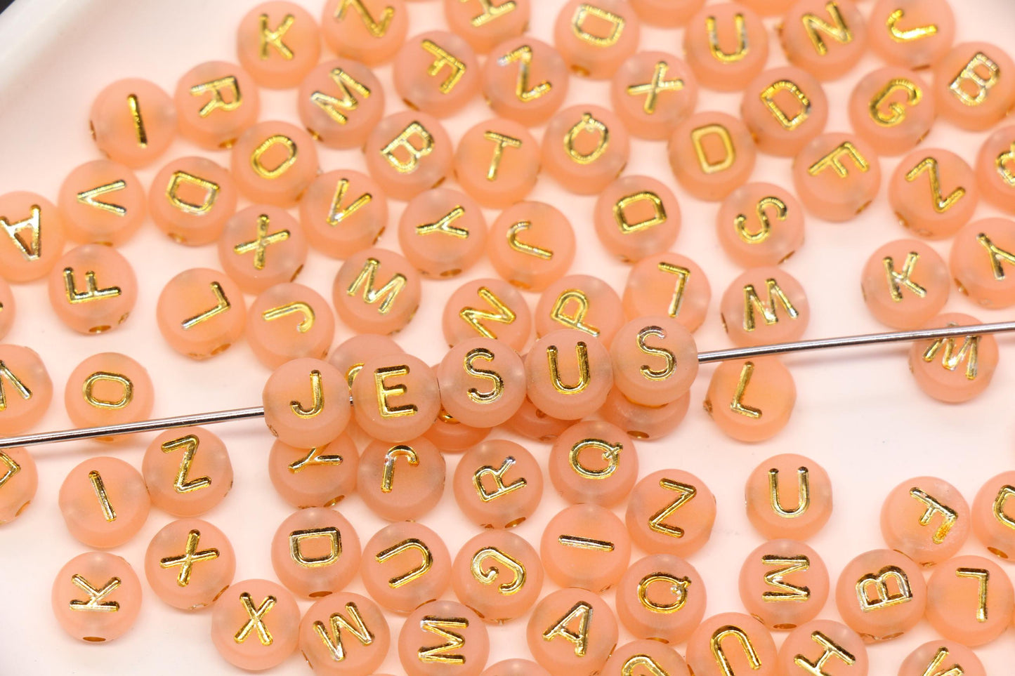 7mm Peach Frosted Gold Letter Beads, Mixed Alphabet Beads, Acrylic Initial Beads, DIY Bracelet Jewelry Making #4026