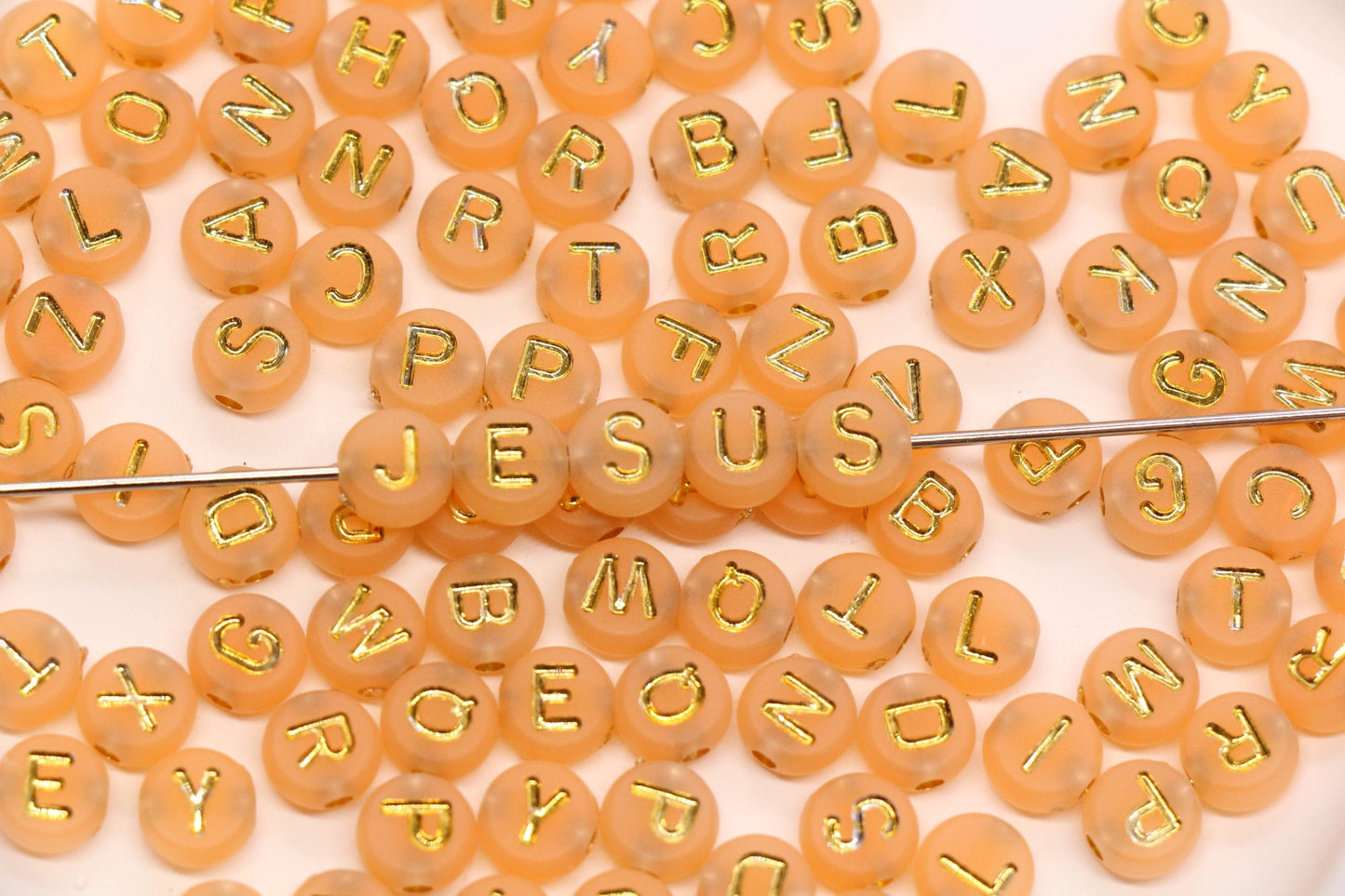 7mm Light Orange Frosted Gold Letter Beads, Mixed Alphabet Beads, Acrylic Initial Beads, DIY Bracelet Jewelry Making #4027