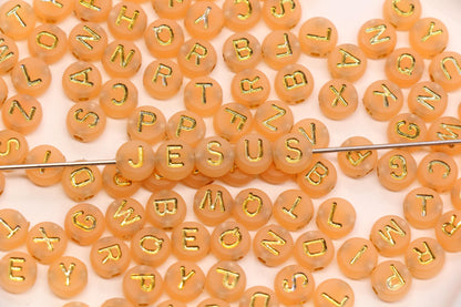 7mm Light Orange Frosted Gold Letter Beads, Mixed Alphabet Beads, Acrylic Initial Beads, DIY Bracelet Jewelry Making #4027