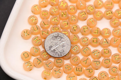 7mm Light Orange Frosted Gold Letter Beads, Mixed Alphabet Beads, Acrylic Initial Beads, DIY Bracelet Jewelry Making #4027