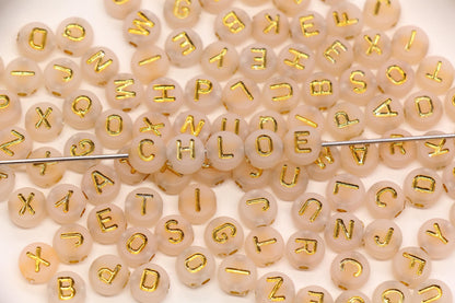 7mm Ivory Frosted Gold Letter Beads, Mixed Alphabet Beads, Acrylic Initial Beads, DIY Bracelet Jewelry Making #4028