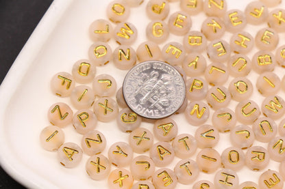 7mm Ivory Frosted Gold Letter Beads, Mixed Alphabet Beads, Acrylic Initial Beads, DIY Bracelet Jewelry Making #4028