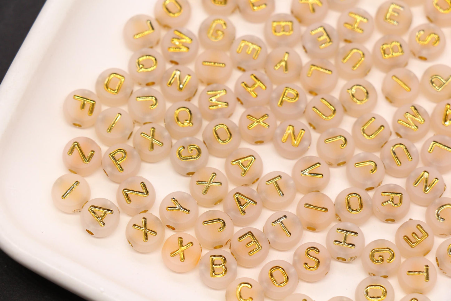 7mm Ivory Frosted Gold Letter Beads, Mixed Alphabet Beads, Acrylic Initial Beads, DIY Bracelet Jewelry Making #4028