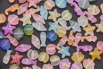 Mixed Ocean Beads, Frosted Sea Life Acrylic Beads, Shell Starfish Fish Seahorse Beads for Mermaid Bracelets DIY Crafts #2765