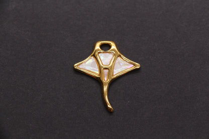 Manta Ray Charm, Stainless Steel Shell Inlay Stingray Pendant Charm, Ocean Jewelry Making Supply