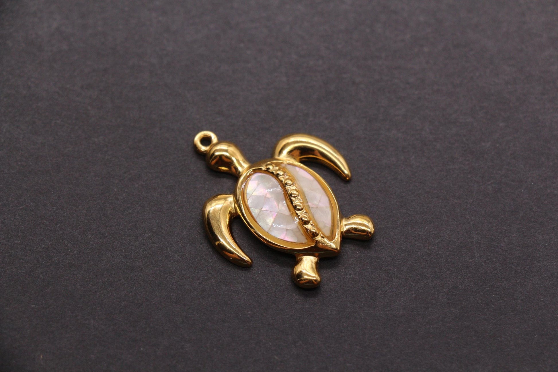 Sea Turtle Charm, Stainless Steel Shell Inlay Turtle Pendant, Ocean Jewelry Making Supply