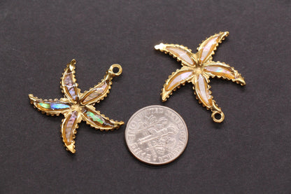 Starfish Charm, Stainless Steel Shell Inlay Sea Star Pendant, Ocean Jewelry Making Supply
