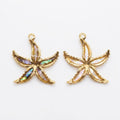 Starfish Charm, Stainless Steel Shell Inlay Sea Star Pendant, Ocean Jewelry Making Supply