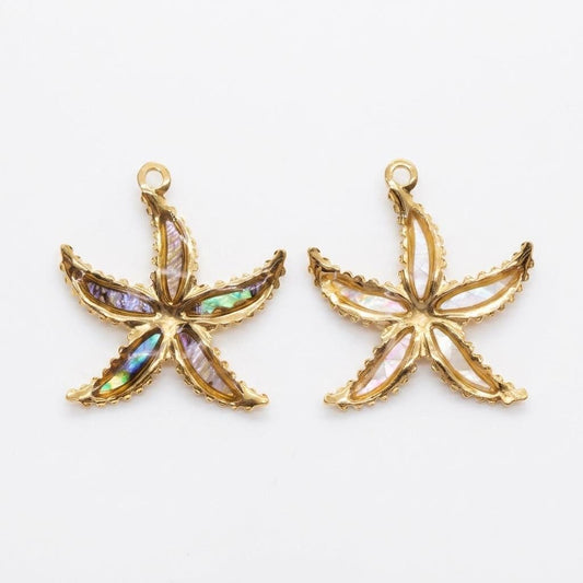 Starfish Charm, Stainless Steel Shell Inlay Sea Star Pendant, Ocean Jewelry Making Supply