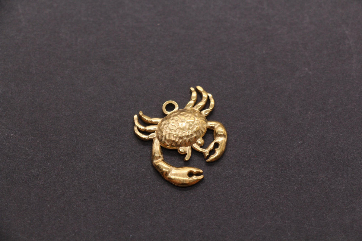 Gold Crab Charm, Stainless Steel Ocean Animal Pendant, Beach Jewelry Making Supply