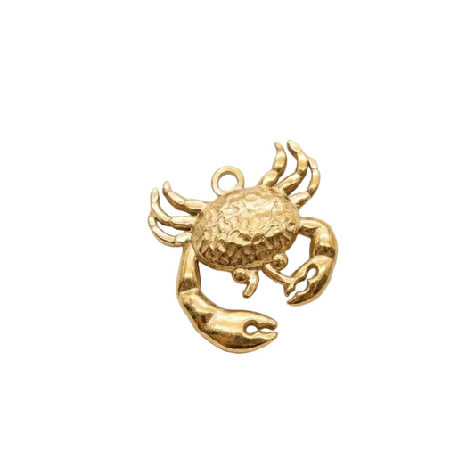 Gold Crab Charm, Stainless Steel Ocean Animal Pendant, Beach Jewelry Making Supply