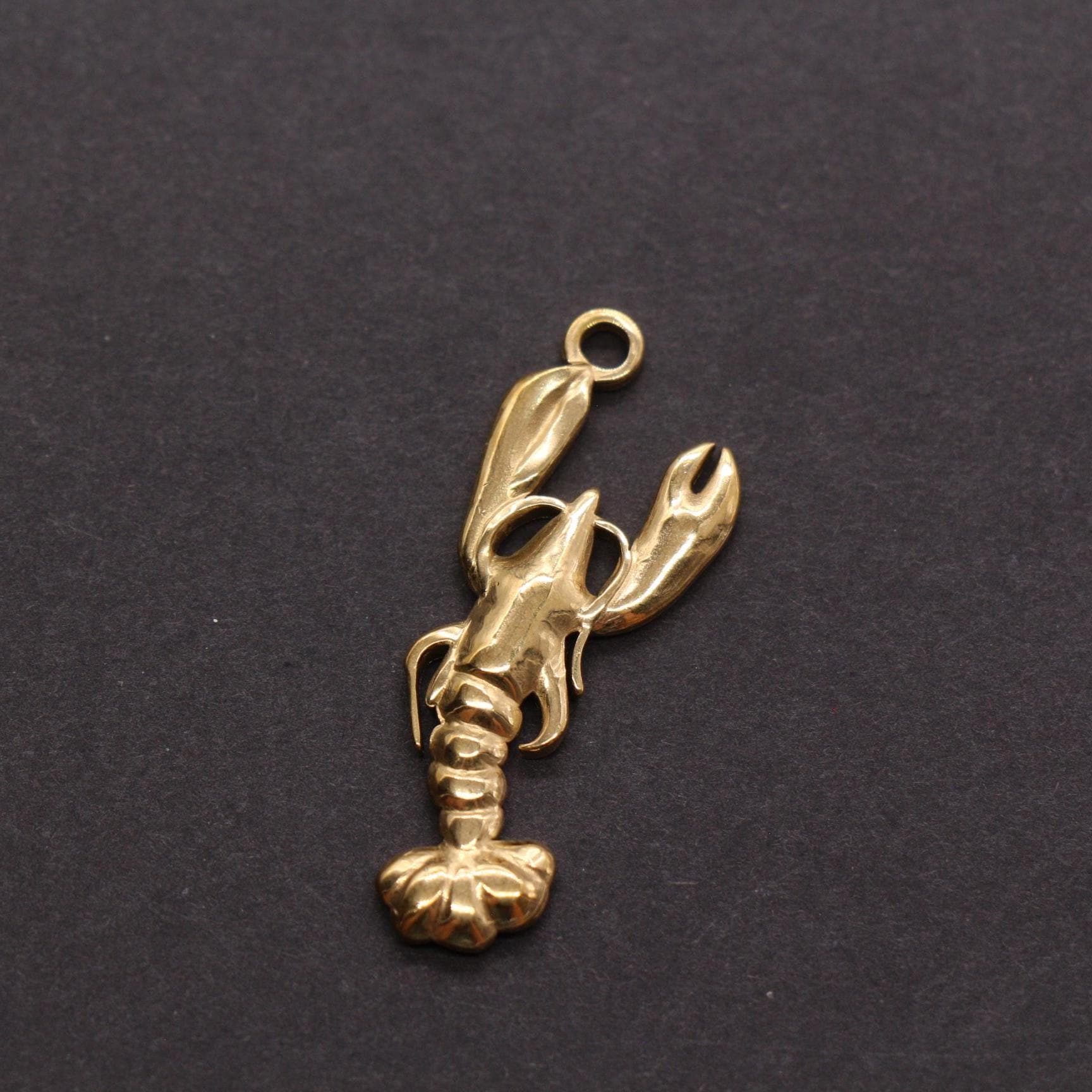 Gold Plated Lobster Charm, Stainless Steel Sea Life Pendant, Ocean Jewelry Making Supply