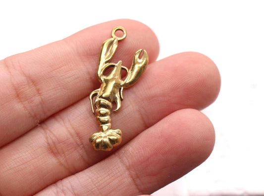 Gold Plated Lobster Charm, Stainless Steel Sea Life Pendant, Ocean Jewelry Making Supply