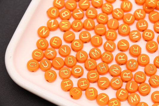7mm Orange Gold Letter Beads, Mixed Alphabet Acrylic Beads, Round Letter Beads for Name Bracelets, DIY Jewelry Making #350