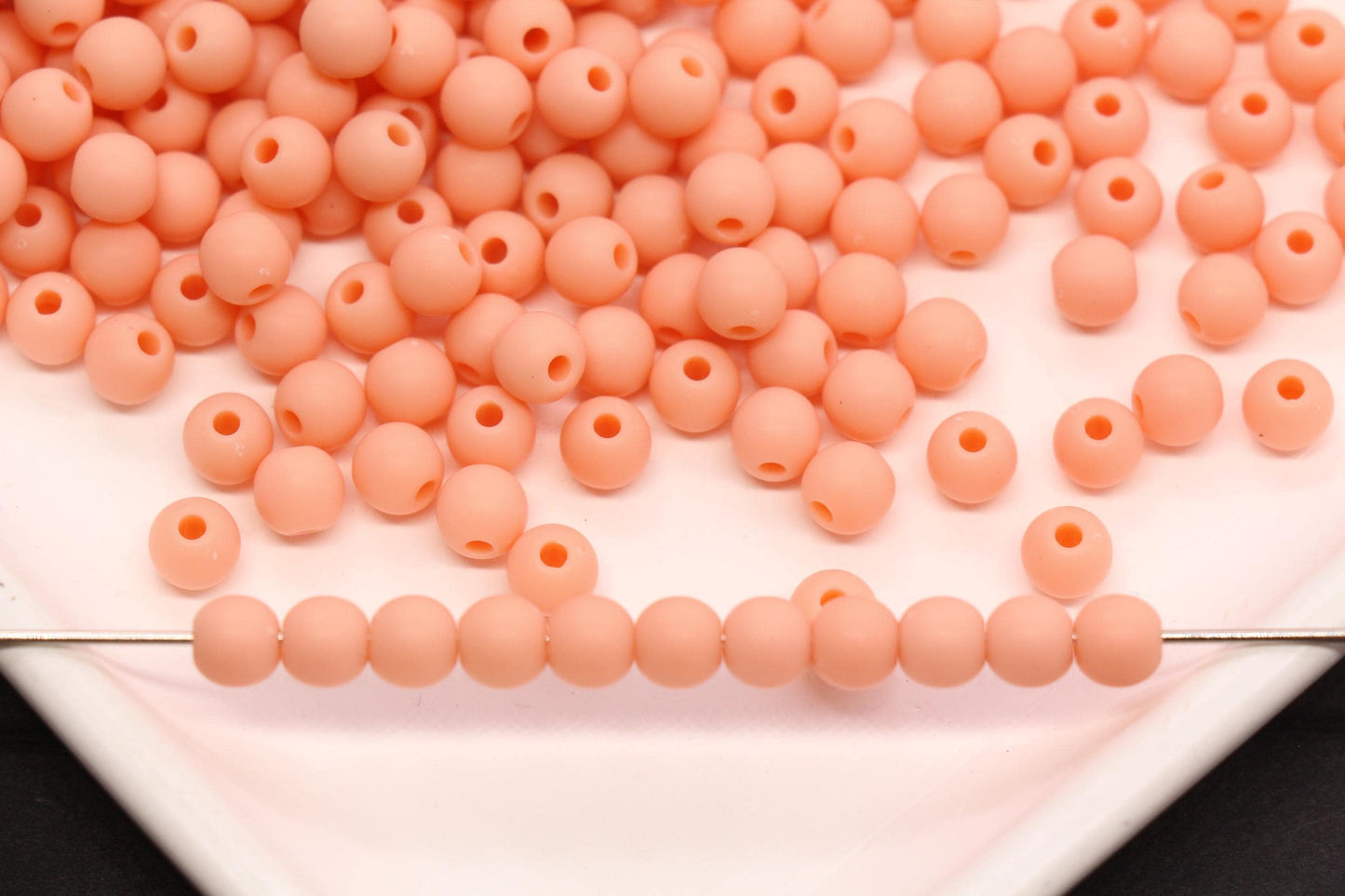 6mm Dark Peach Acrylic Round Beads, Matte Frosted Spacer Beads, Bracelet Making Beads #4030