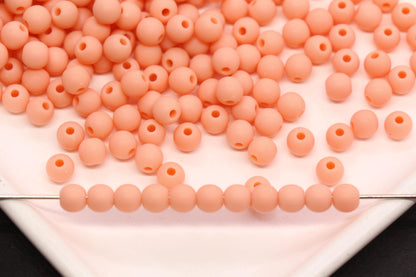 6mm Dark Peach Acrylic Round Beads, Matte Frosted Spacer Beads, Bracelet Making Beads #4030