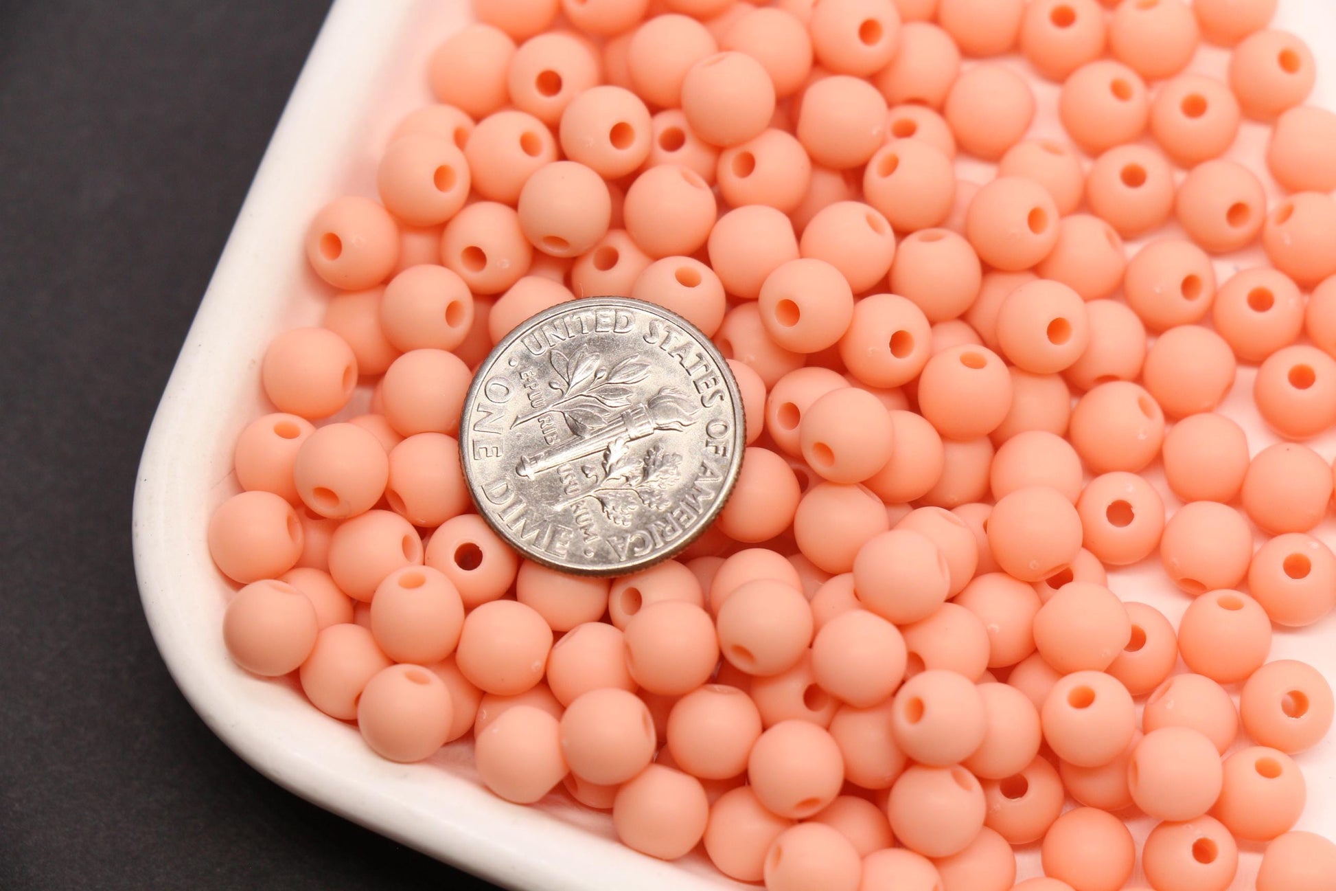 6mm Dark Peach Acrylic Round Beads, Matte Frosted Spacer Beads, Bracelet Making Beads #4030