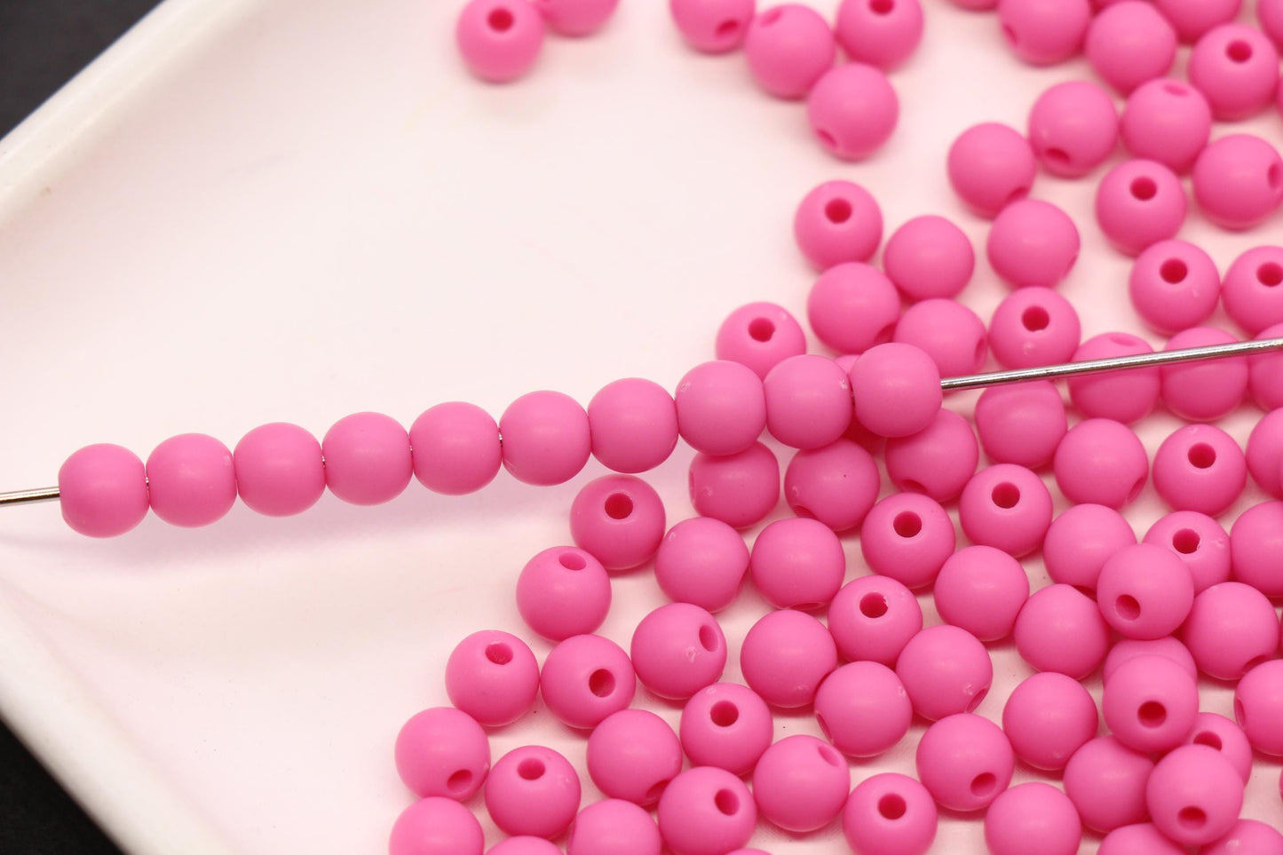 6mm Hot Pink Matte Acrylic Beads, Round Spacer Beads, Jewelry Making Supplies #4032