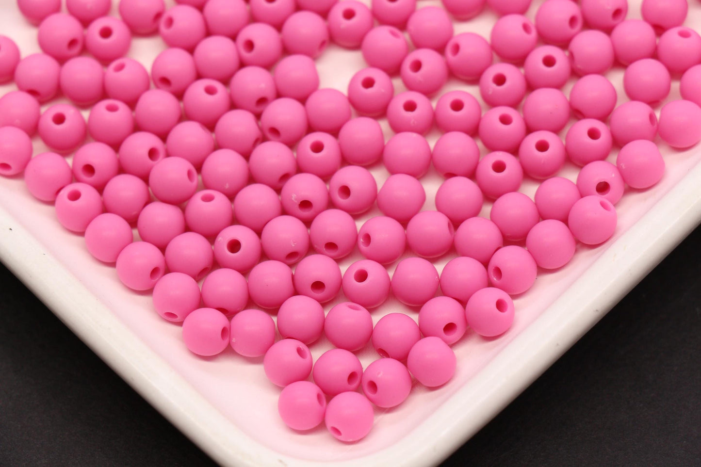 6mm Hot Pink Matte Acrylic Beads, Round Spacer Beads, Jewelry Making Supplies #4032