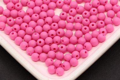 6mm Hot Pink Matte Acrylic Beads, Round Spacer Beads, Jewelry Making Supplies #4032