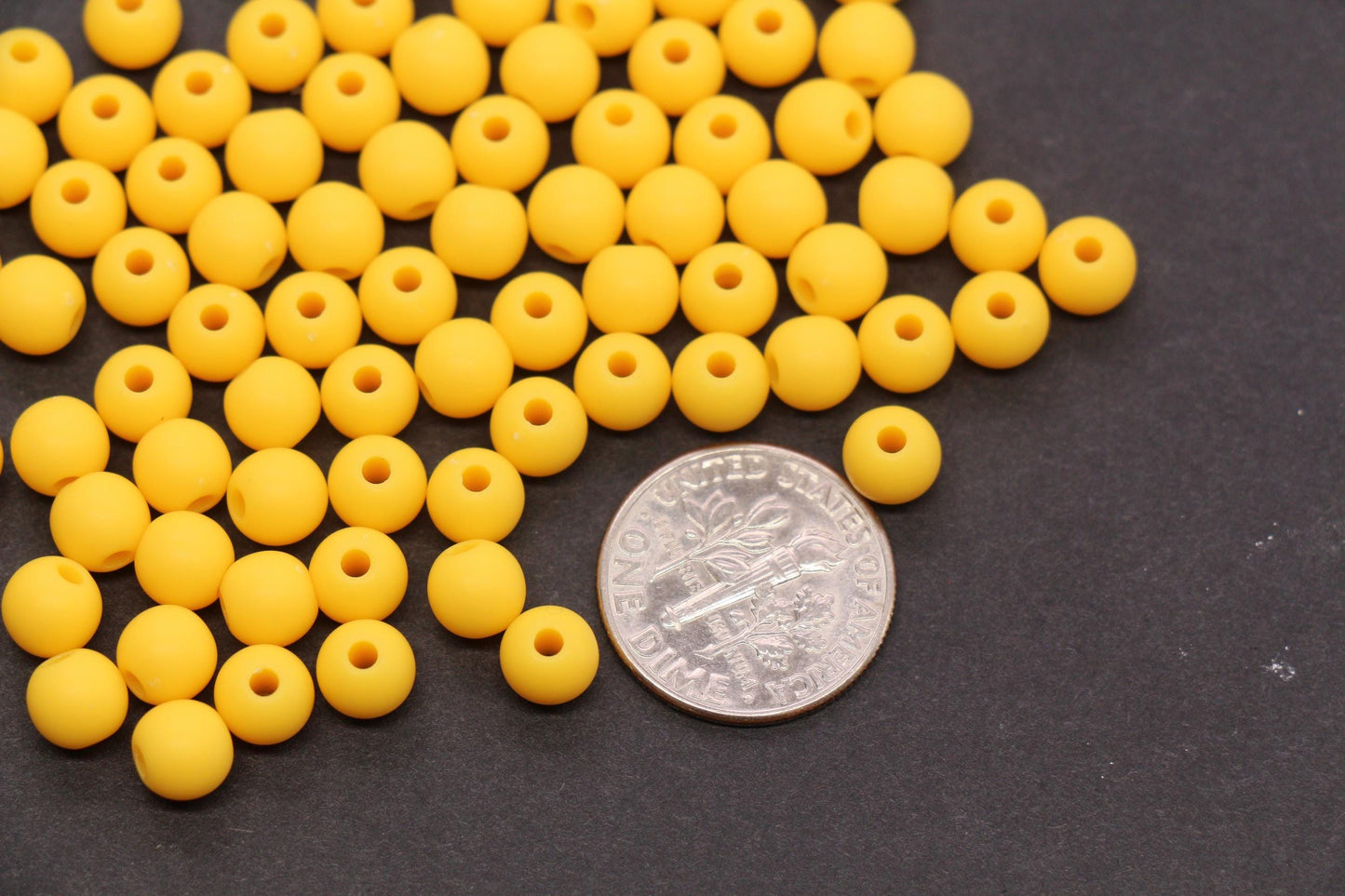 6mm Matte Yellow Acrylic Beads, Round Spacer Beads, Bracelet Making Beads #4034