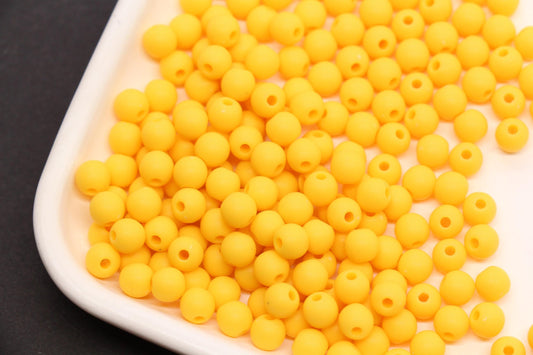 6mm Matte Yellow Acrylic Beads, Round Spacer Beads, Bracelet Making Beads #4034