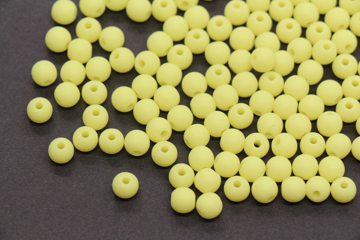 6mm Matte Soft Yellow Acrylic Beads, Round Spacer Beads, Bracelet Making Beads #4036