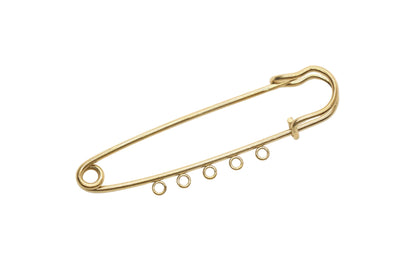 Gold Safety Pin Charm Holder with Loops, Stainless Steel Brooch Pin Finding, Multi Loop Jewelry Connector