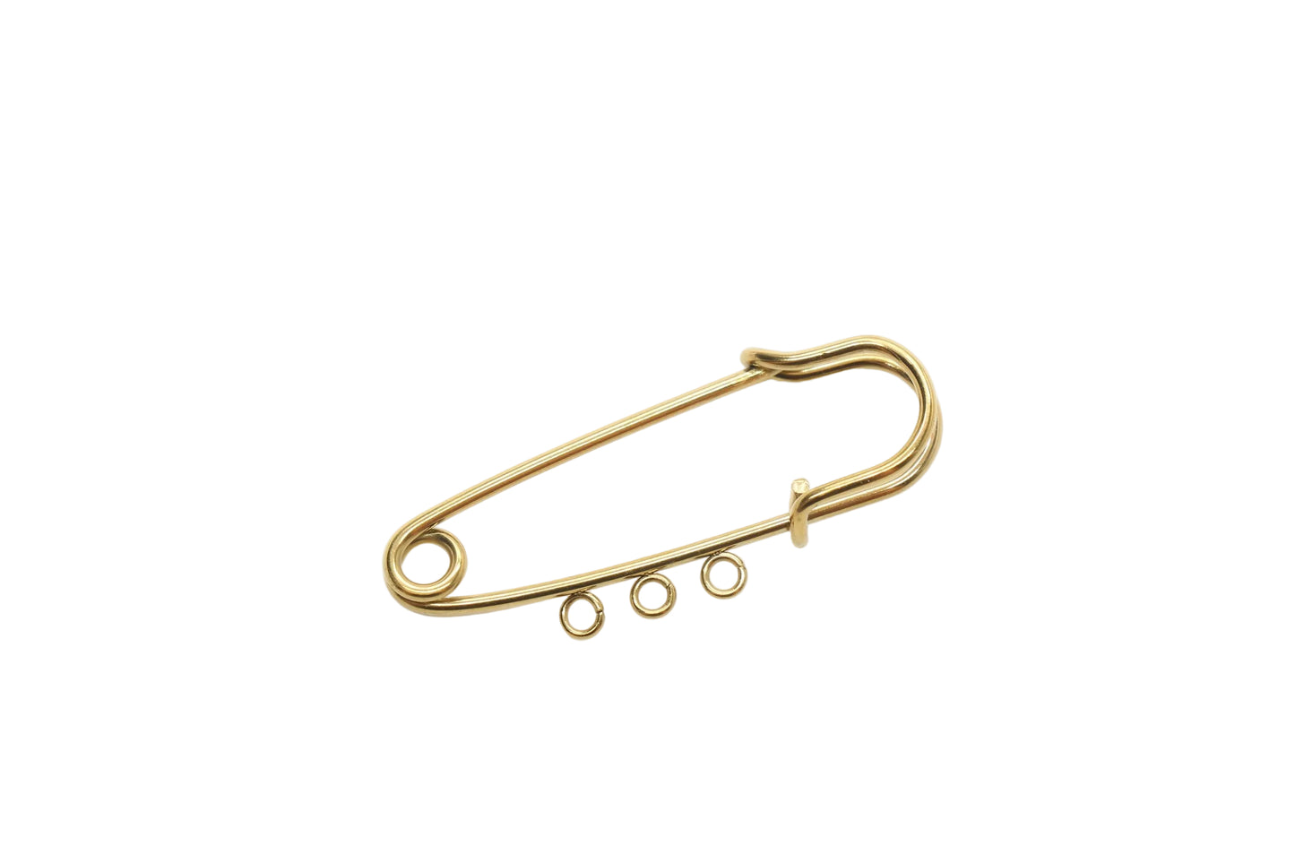 Gold Safety Pin Charm Holder with Loops, Stainless Steel Brooch Pin Finding, Multi Loop Jewelry Connector