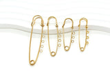 Gold Safety Pin Charm Holder with Loops, Stainless Steel Brooch Pin Finding, Multi Loop Jewelry Connector