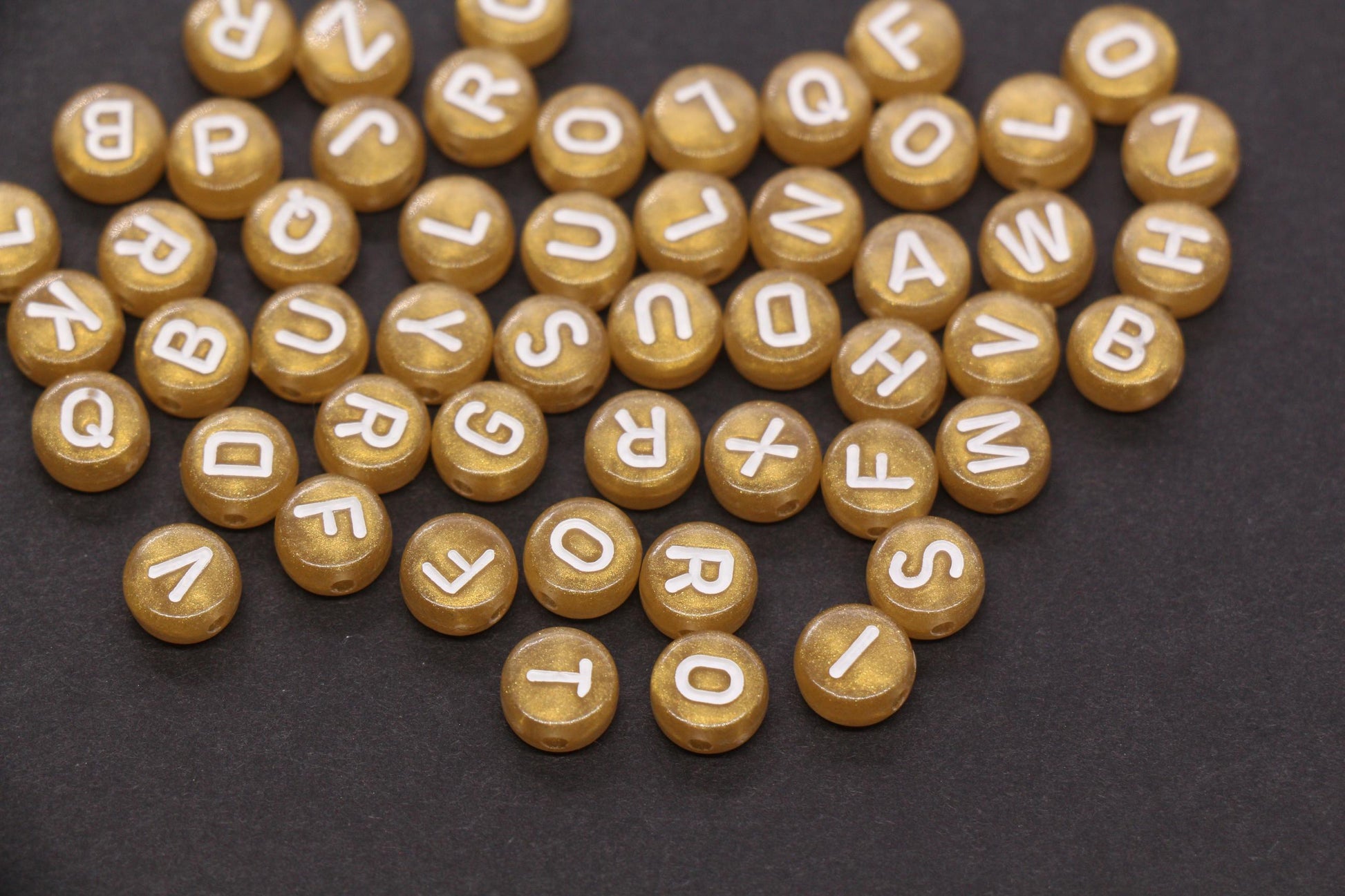 7mm Metallic Gold White Letter Beads, Acrylic Alphabet Beads, Jewelry Making Supplies #72