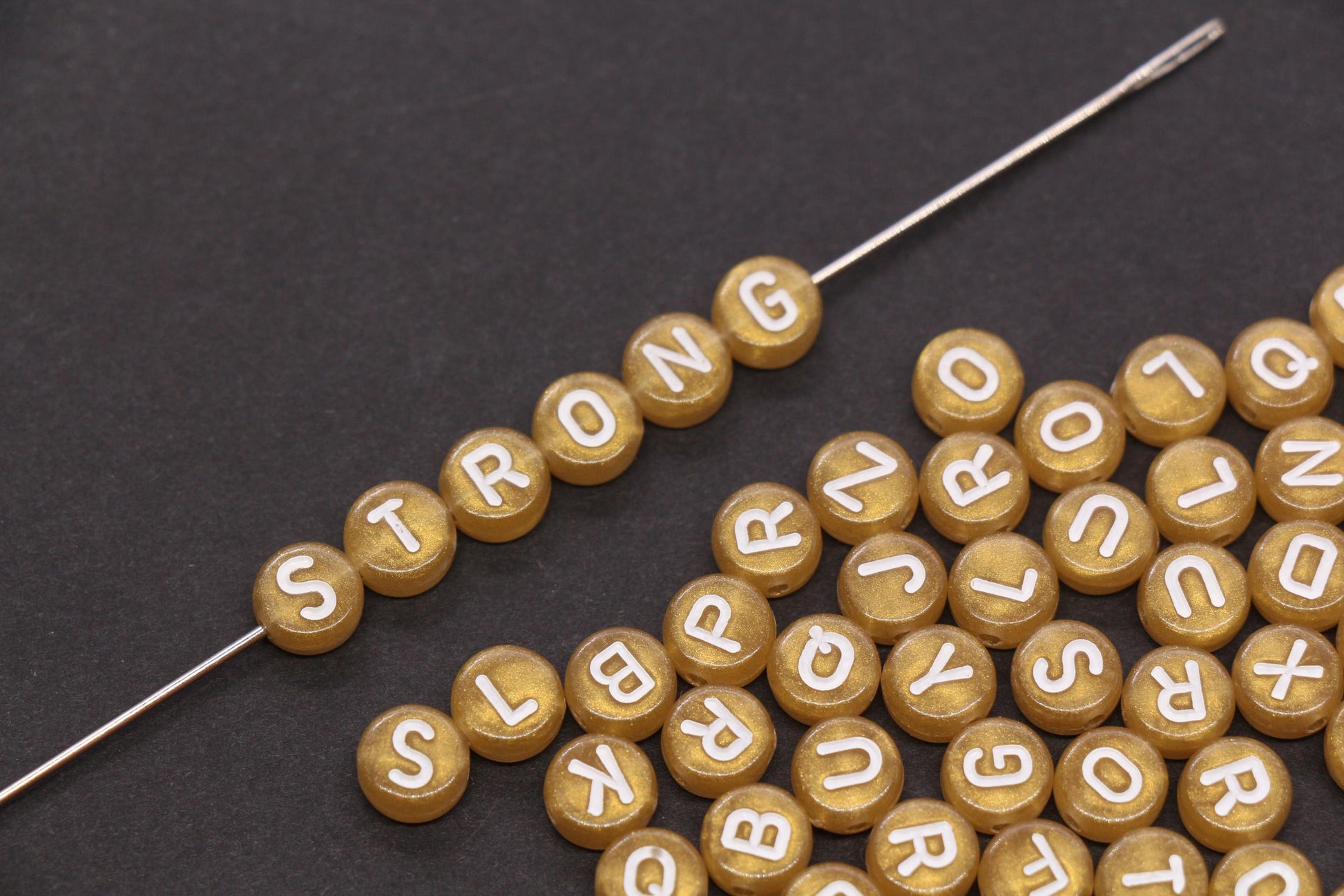 7mm Metallic Gold White Letter Beads, Acrylic Alphabet Beads, Jewelry Making Supplies #72