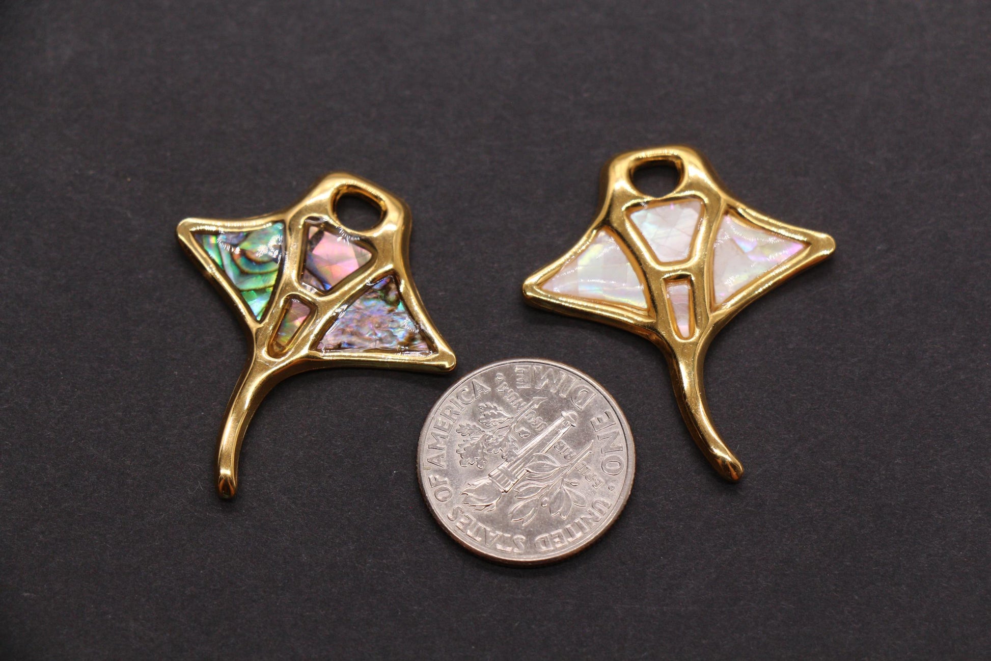 Manta Ray Charm, Stainless Steel Shell Inlay Stingray Pendant Charm, Ocean Jewelry Making Supply