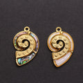 Seashell Charm, Stainless Steel Spiral Shell Pendant with Shell Inlay, Ocean Jewelry Supply