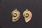 Seashell Charm, Stainless Steel Spiral Shell Pendant with Shell Inlay, Ocean Jewelry Supply