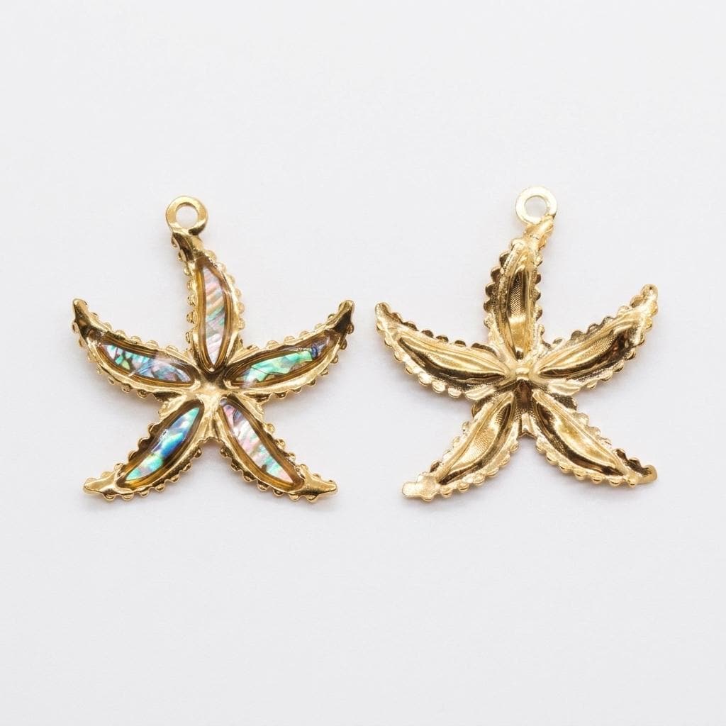 Starfish Charm, Stainless Steel Shell Inlay Sea Star Pendant, Ocean Jewelry Making Supply