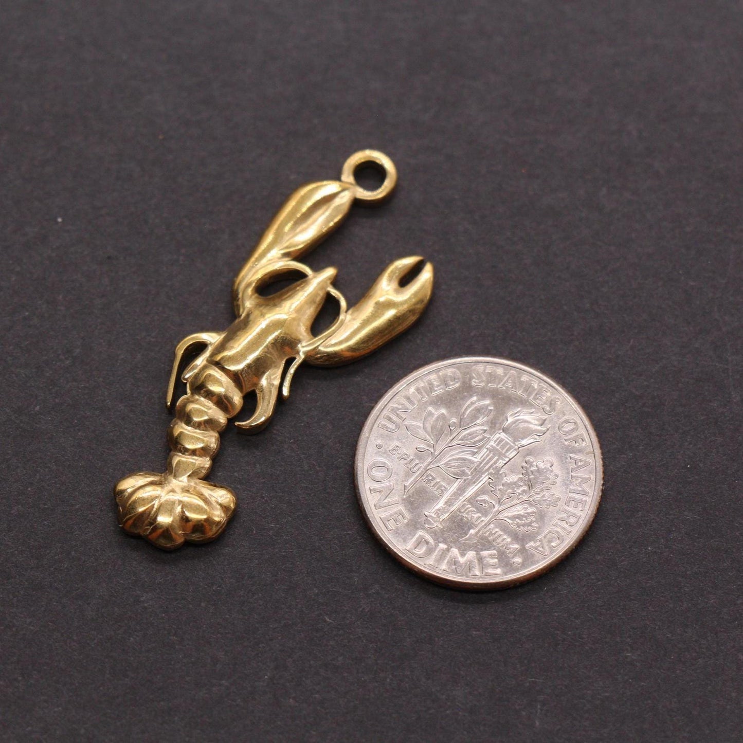 Gold Plated Lobster Charm, Stainless Steel Sea Life Pendant, Ocean Jewelry Making Supply