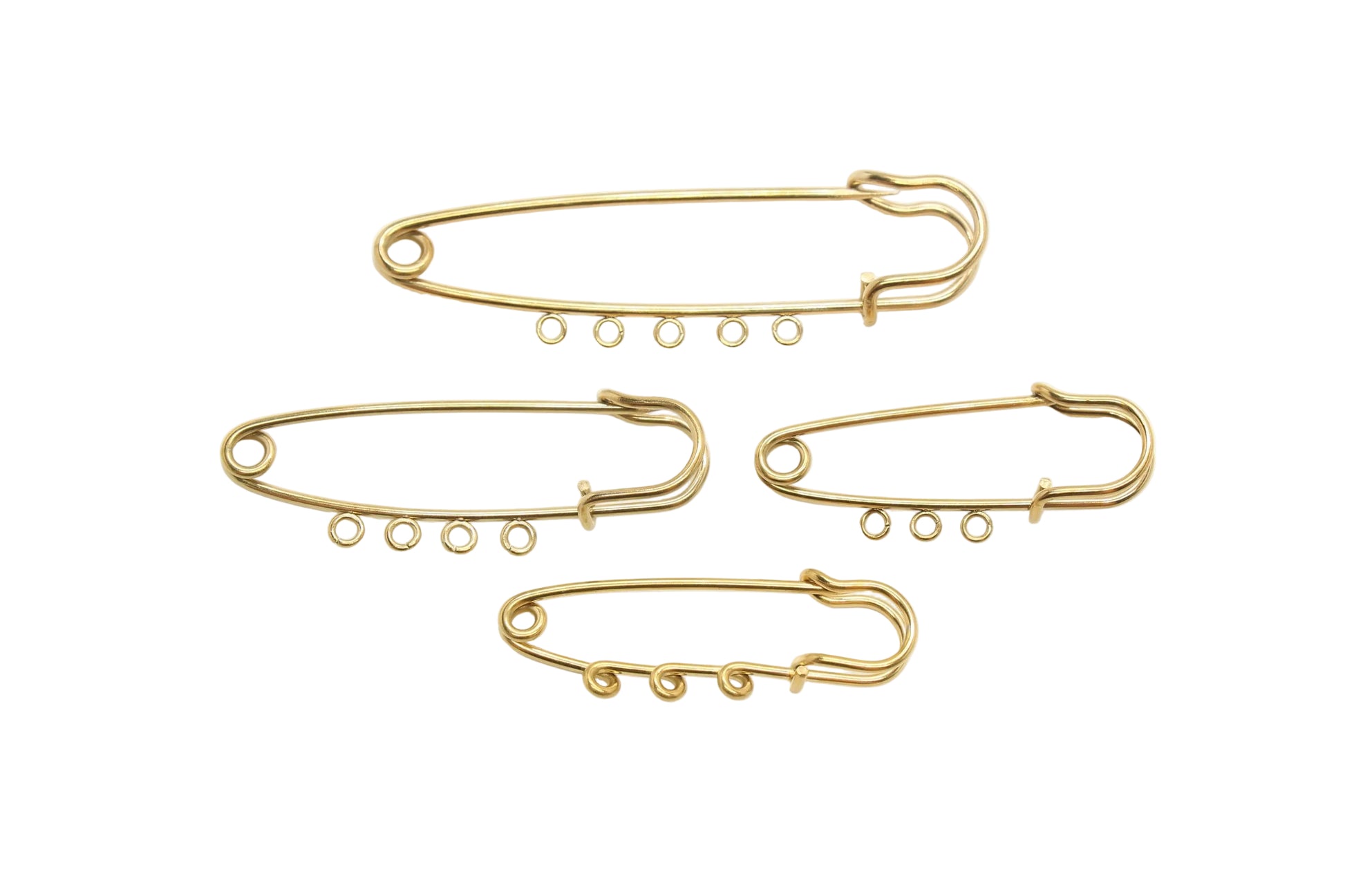 Gold Safety Pin Charm Holder with Loops, Stainless Steel Brooch Pin Finding, Multi Loop Jewelry Connector