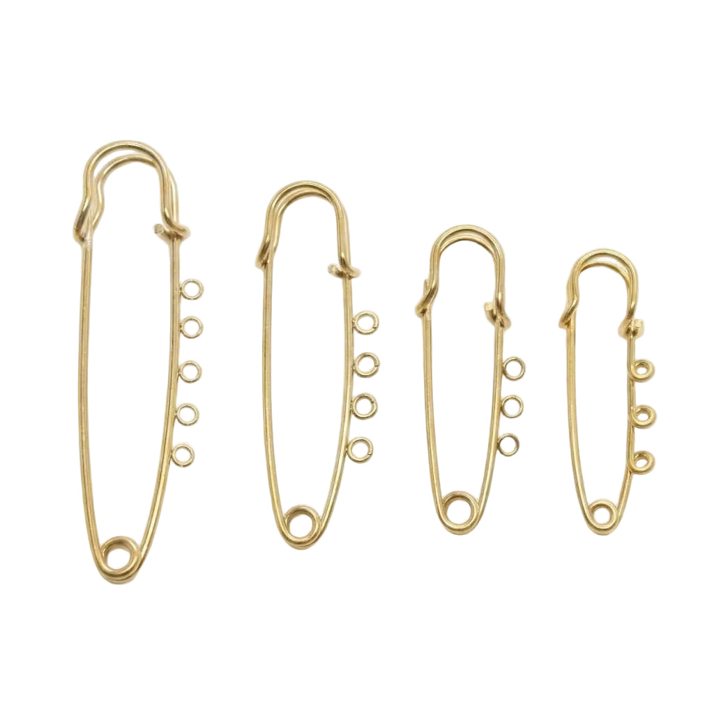 Gold Safety Pin Charm Holder with Loops, Stainless Steel Brooch Pin Finding, Multi Loop Jewelry Connector