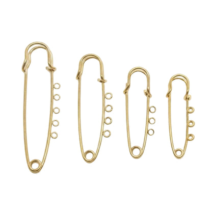 Gold Safety Pin Charm Holder with Loops, Stainless Steel Brooch Pin Finding, Multi Loop Jewelry Connector