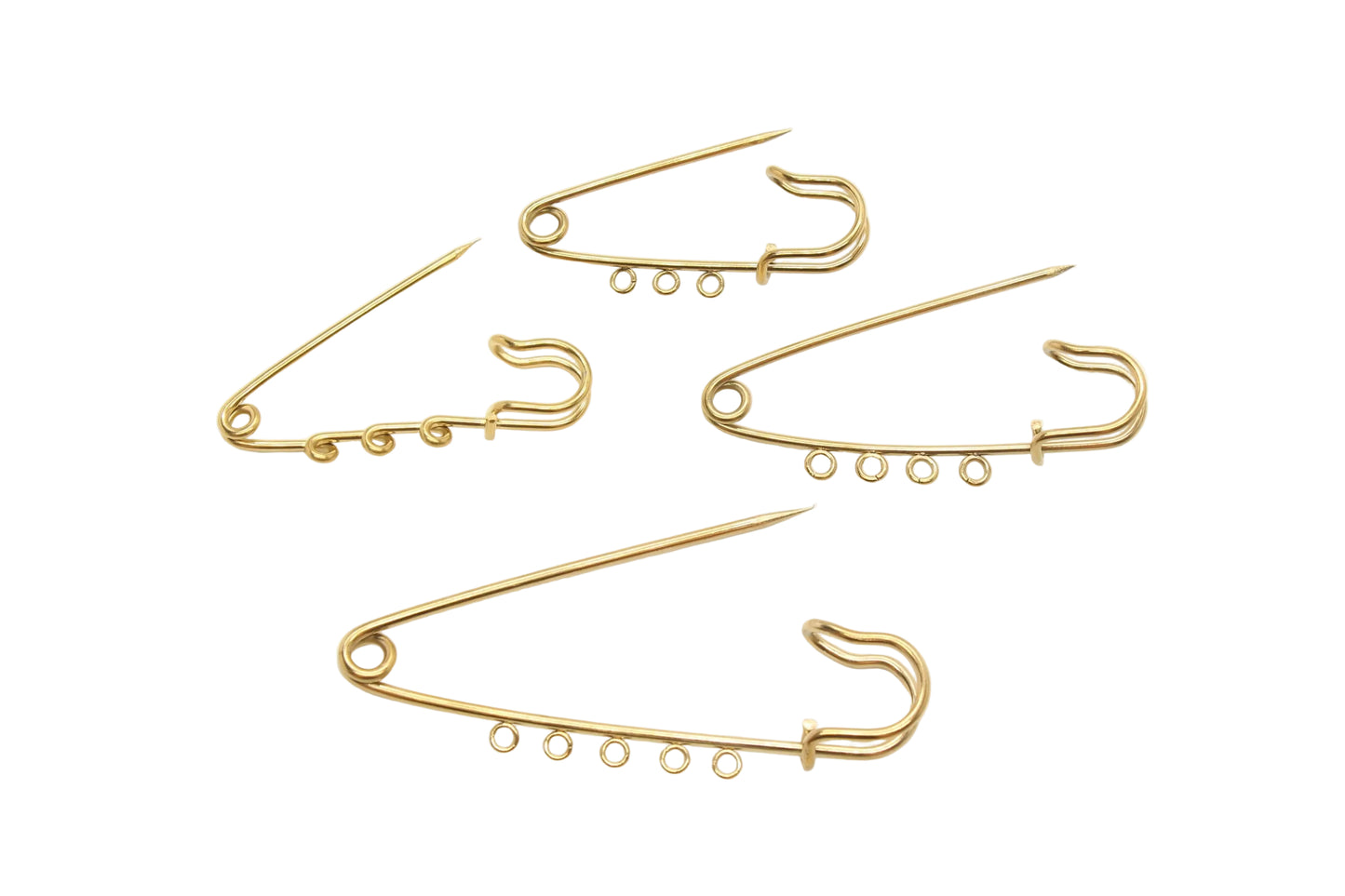 Gold Safety Pin Charm Holder with Loops, Stainless Steel Brooch Pin Finding, Multi Loop Jewelry Connector