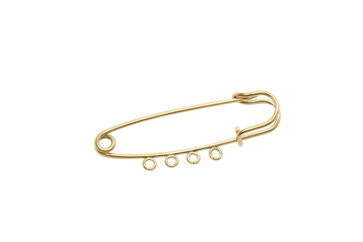 Gold Safety Pin Charm Holder with Loops, Stainless Steel Brooch Pin Finding, Multi Loop Jewelry Connector