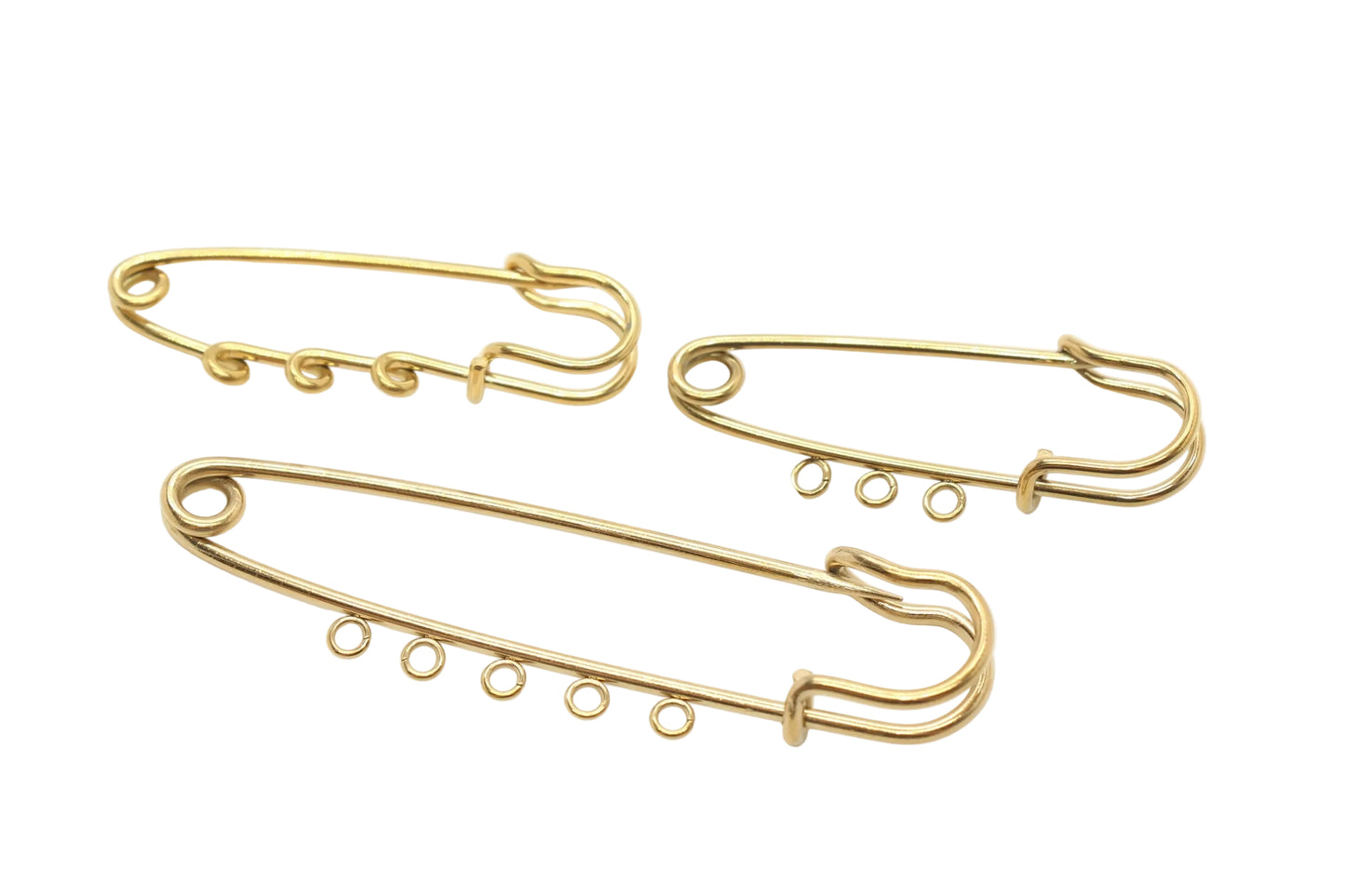 Gold Safety Pin Charm Holder with Loops, Stainless Steel Brooch Pin Finding, Multi Loop Jewelry Connector