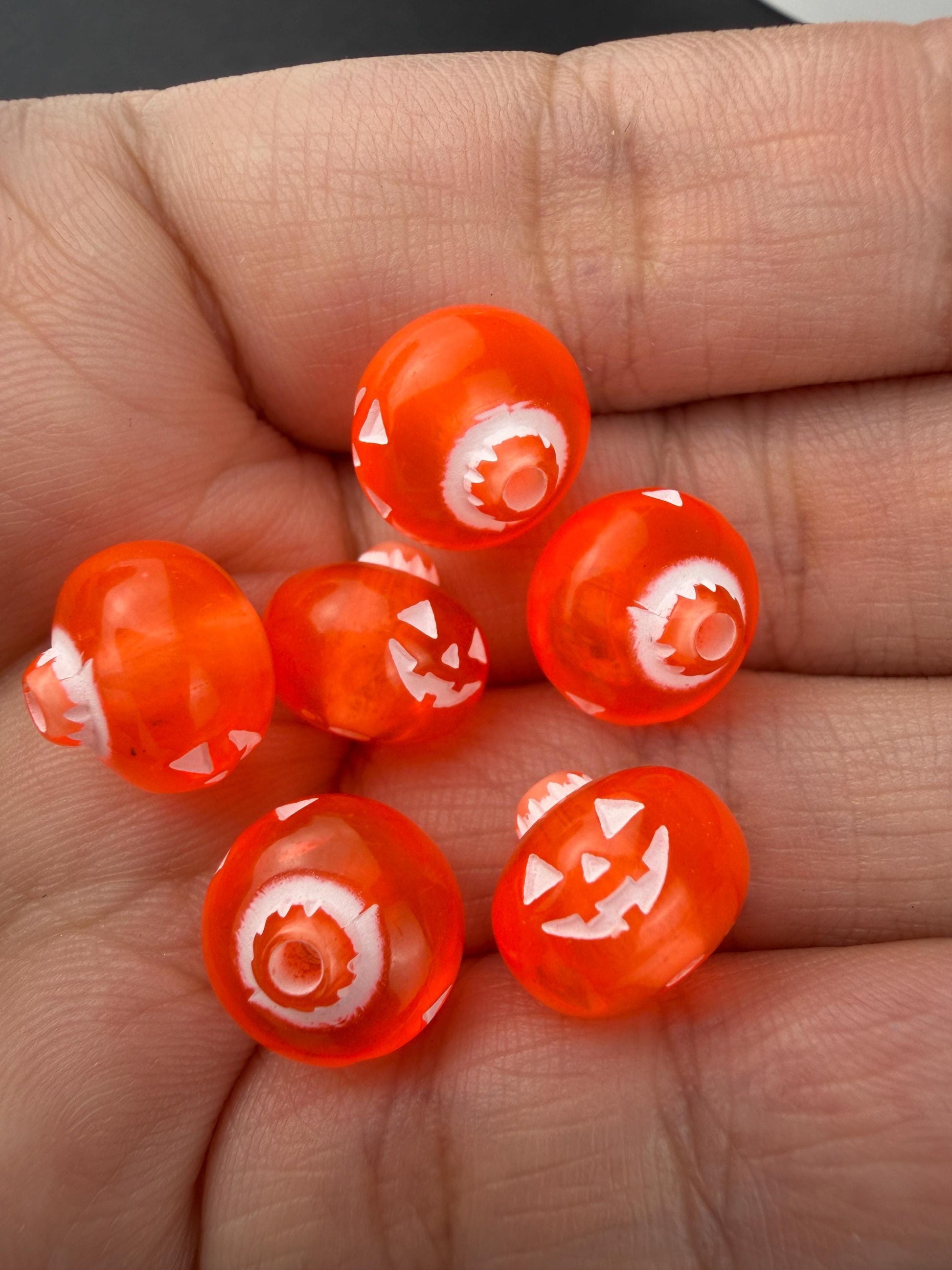 Pumpkin Beads, Jack O Lantern Beads, Halloween Beads for Jewelry Making