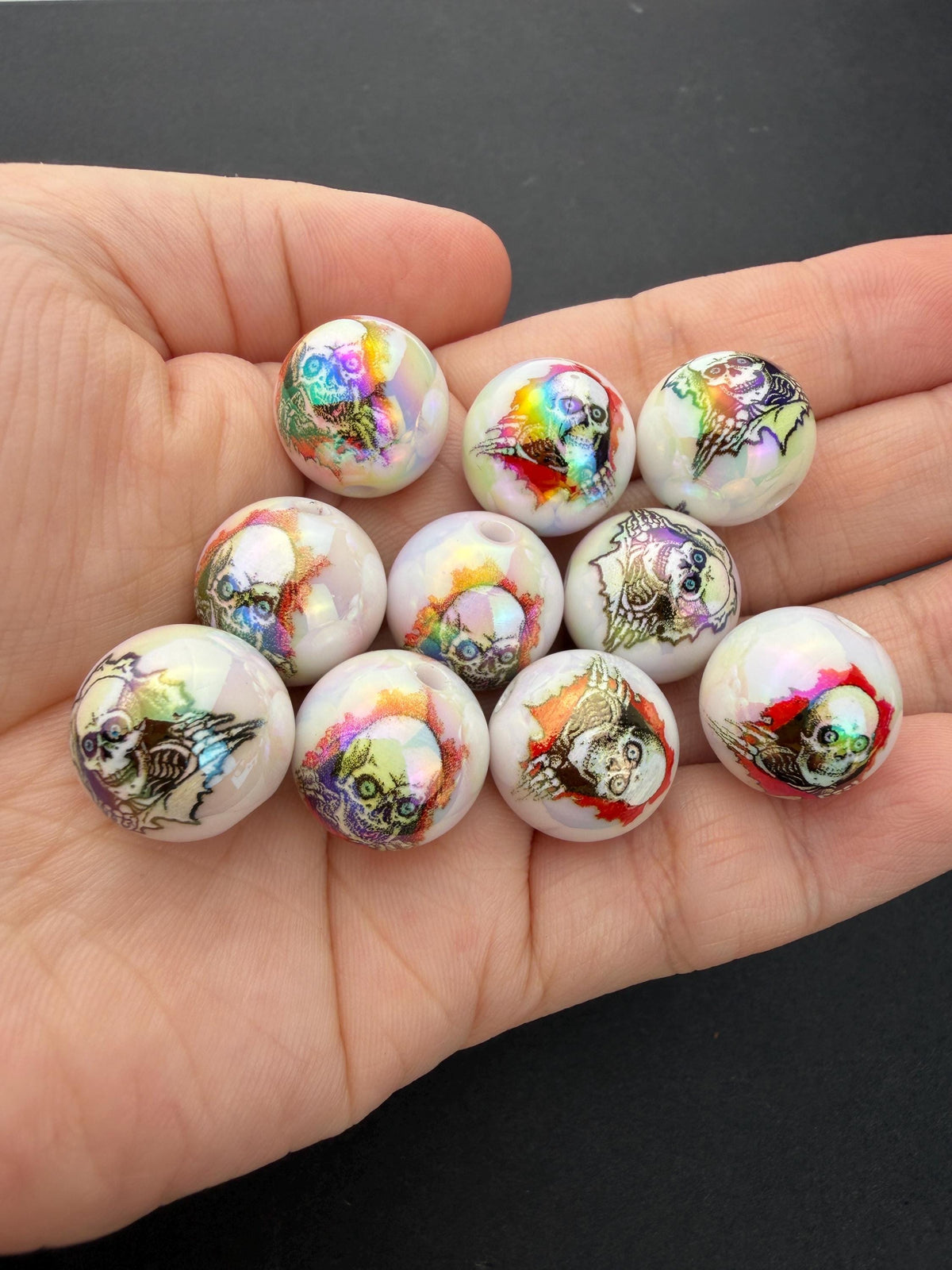Zombie Beads, Iridescent Halloween Beads, Skeleton Beads for Jewelry Making #4043