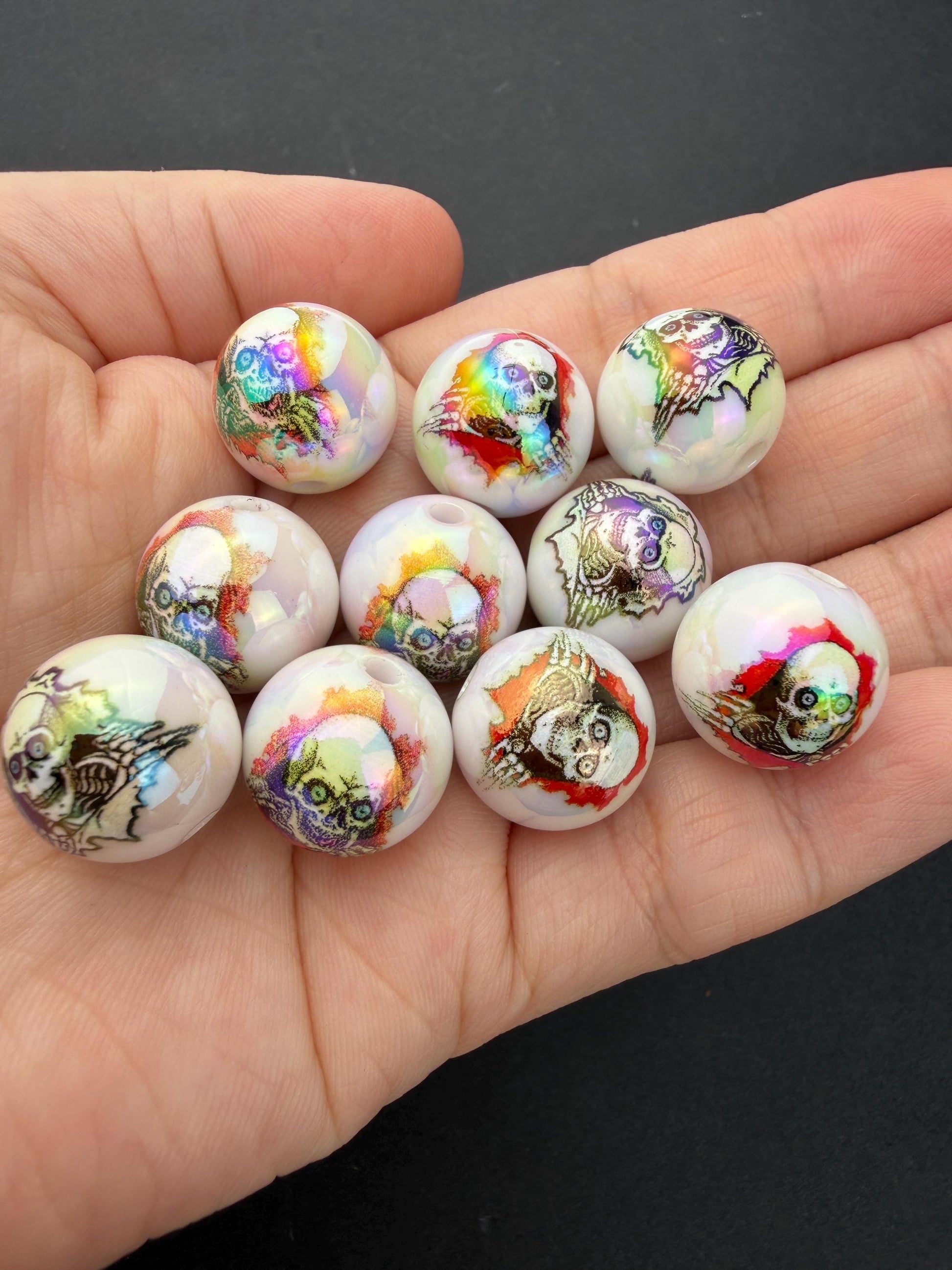 Zombie Beads, Iridescent Halloween Beads, Skeleton Beads for Jewelry Making #4043