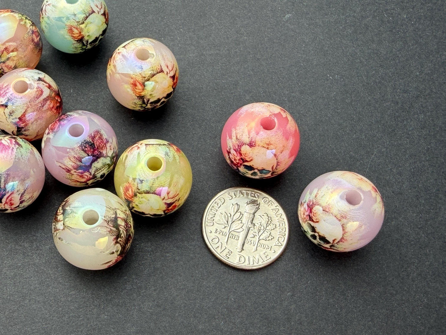 Floral Skull Beads, Acrylic Halloween Beads, Rose Skull Beads for Jewelry Making #4044