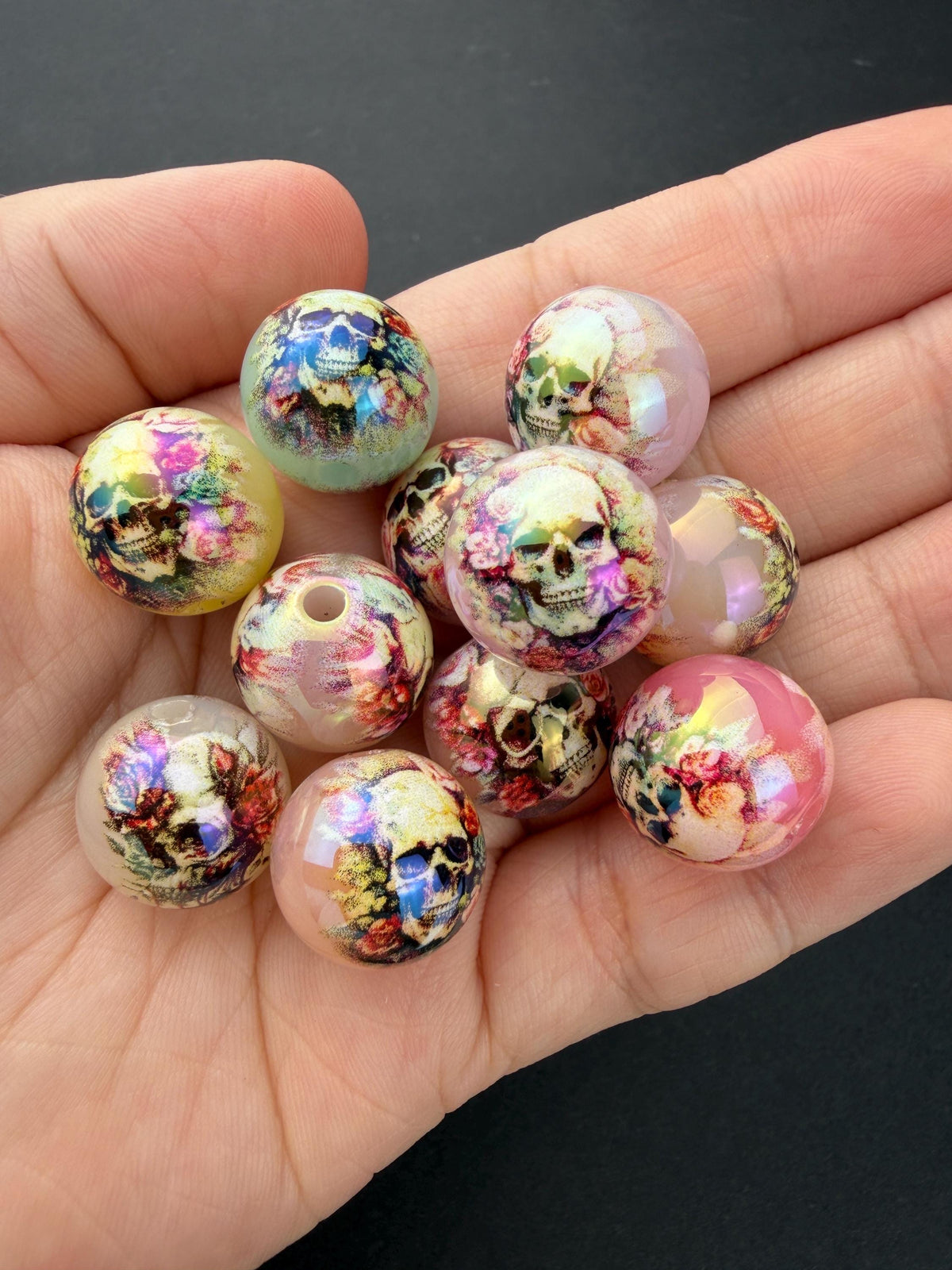 Floral Skull Beads, Acrylic Halloween Beads, Rose Skull Beads for Jewelry Making #4044