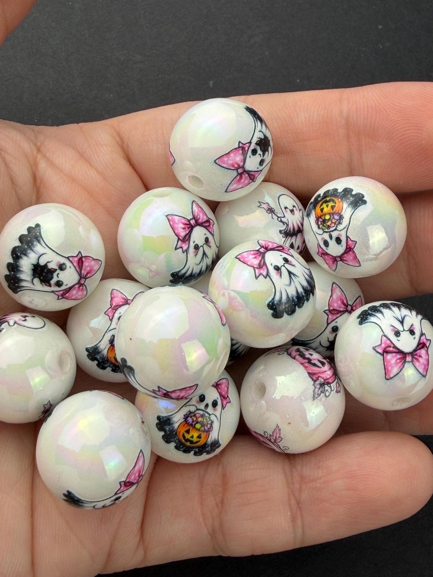 Pink Ghost Beads, Cute Halloween Acrylic Beads, Pink Pumpkin Beads for Jewelry Making #4045